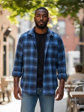 Pendleton Blue & Black Plaid Long-Sleeve Button-Up Shirt